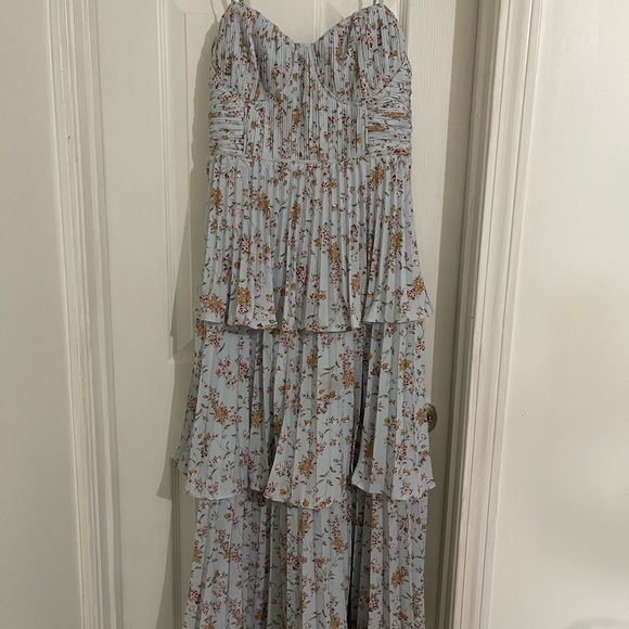 Lulus Cascading Crush Pale Blue Floral Print Tiered Bustier Midi Dress - Picture 4 of 7